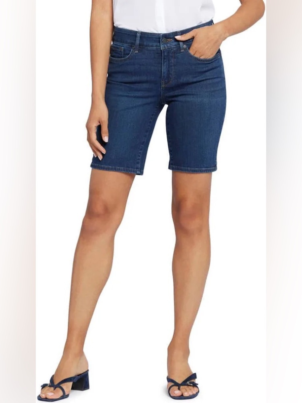 NYDJ Ella High Rise Denim Bermuda Shorts Bluewell Lift Tuck Control Stretch‎ 18